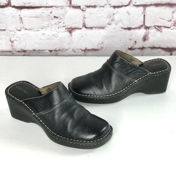 CHEROKEE Genuine Leather Size 9.5 Black Chunky Wedge Block Heel Clog Mules - Picture 11 of 15